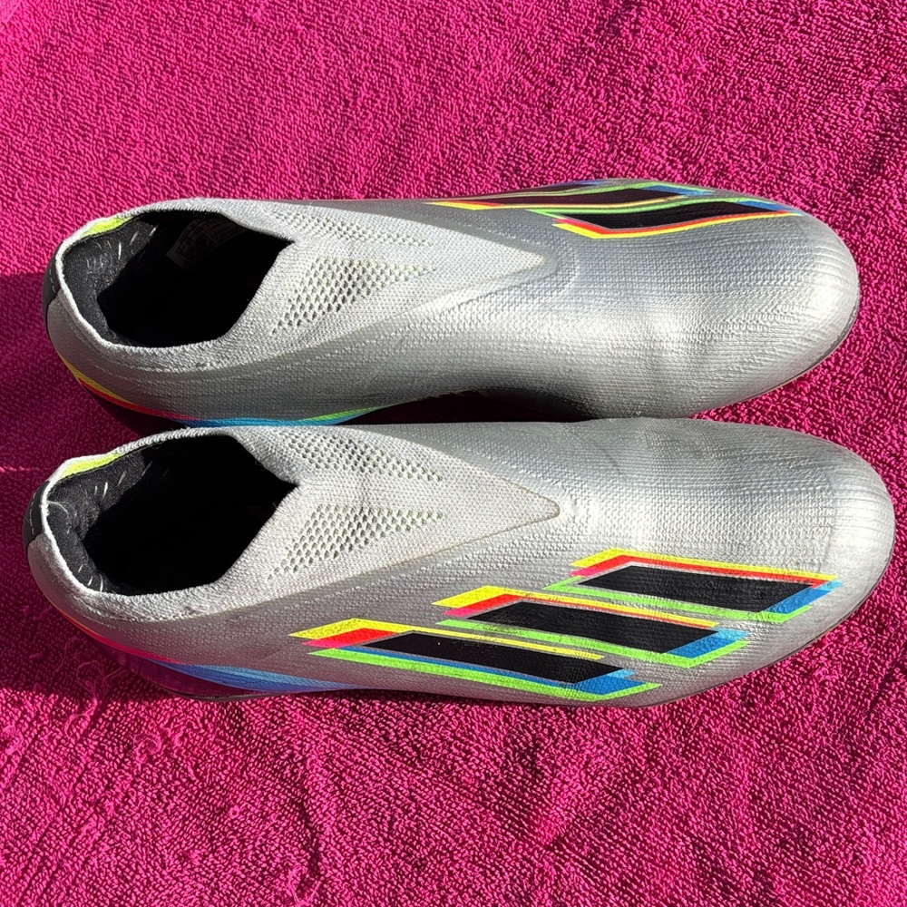 adidas Silver Soccer Cleats with Multicolor Neon Accents 6